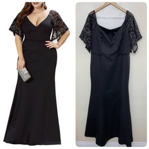Ever Pretty 0550 Plus Sz 22 V-Neck Bodycon Mermaid Gown MTB Black